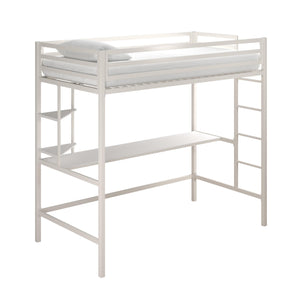 Novogratz Maxwell Metal Twin Loft Bed with Desk - Off-White