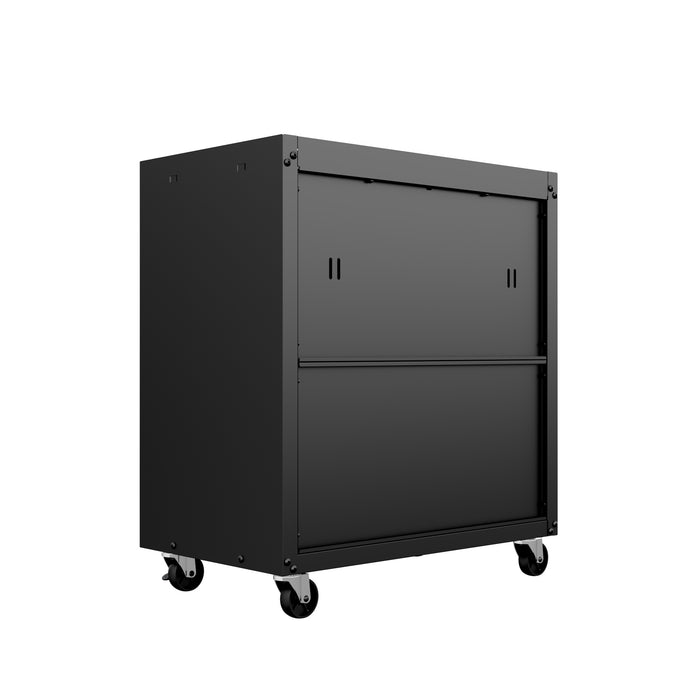 Manhattan Comfort Fortress Textured Metal 31.5\" Garage Mobile Chest with 3 Drawers - Charcoal Grey