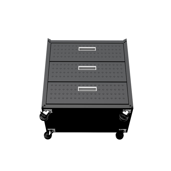 Manhattan Comfort Fortress Textured Metal 31.5\" Garage Mobile Chest with 3 Drawers - Charcoal Grey