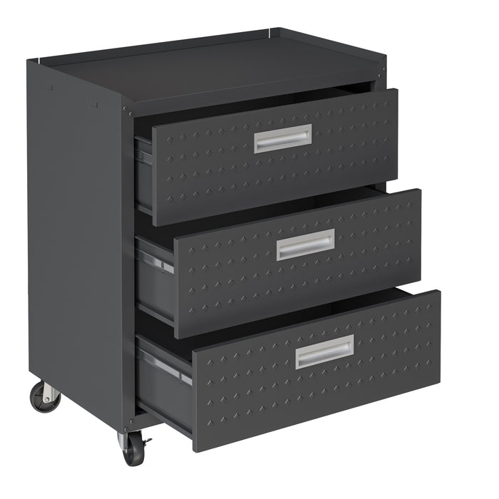 Manhattan Comfort Fortress Textured Metal 31.5\" Garage Mobile Chest with 3 Drawers - Charcoal Grey