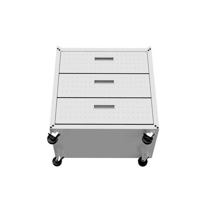 Manhattan Comfort Fortress Textured Metal 31.5\" Garage Mobile Chest with 3 Drawers - White
