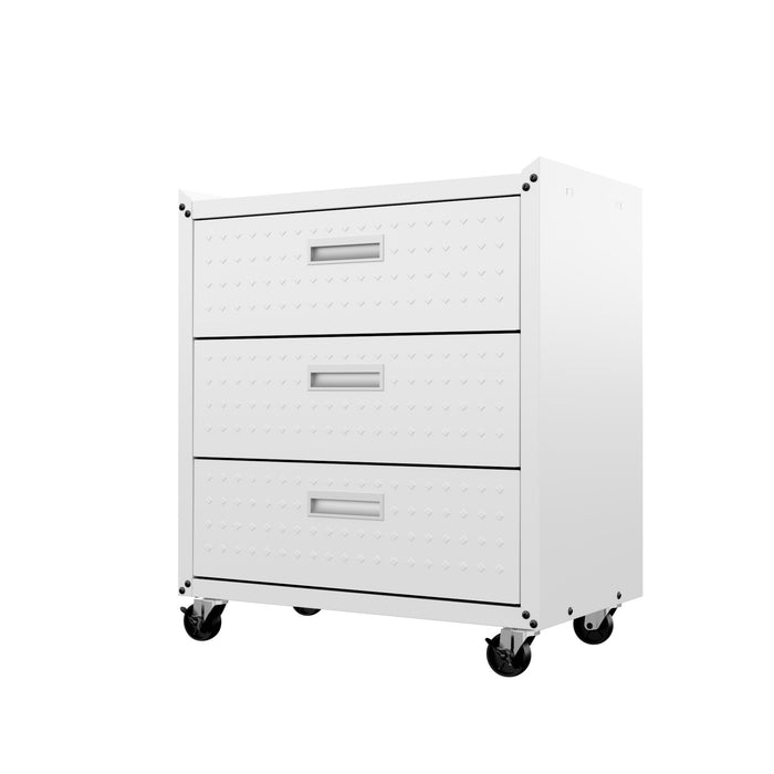 Manhattan Comfort Fortress Textured Metal 31.5\" Garage Mobile Chest with 3 Drawers - White