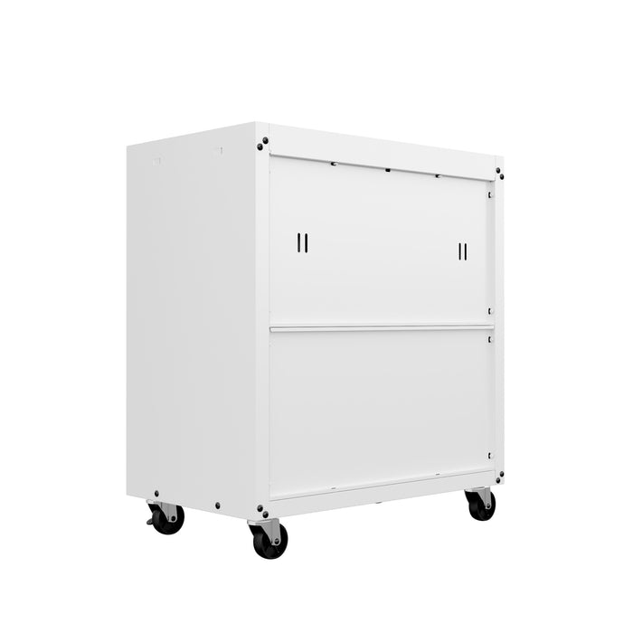Manhattan Comfort Fortress Textured Metal 31.5\" Garage Mobile Chest with 3 Drawers - White
