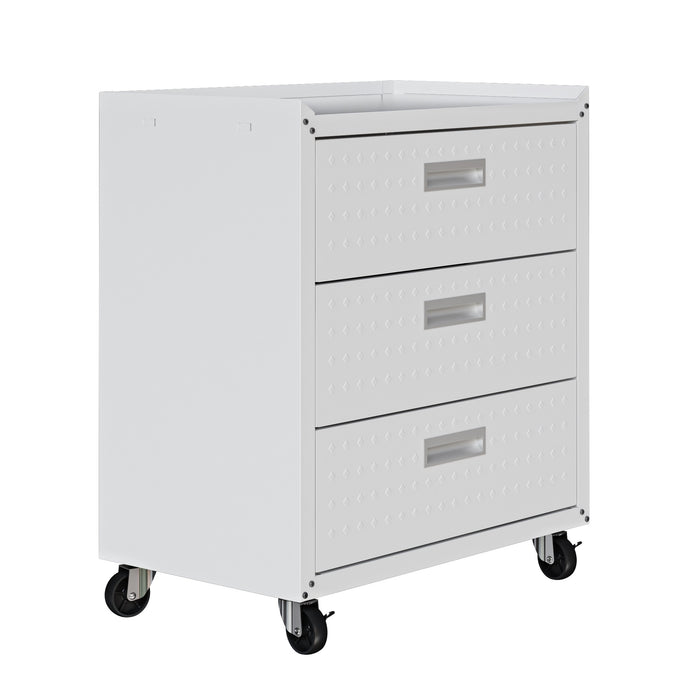 Manhattan Comfort Fortress Textured Metal 31.5\" Garage Mobile Chest with 3 Drawers - White