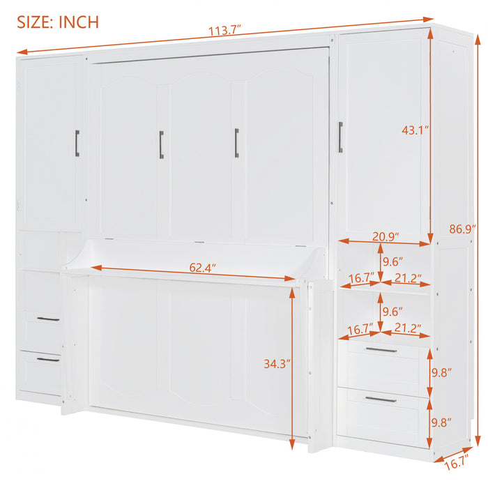 Joyce Closet Queen Murphy Bed With Drawers And Shelves - White
