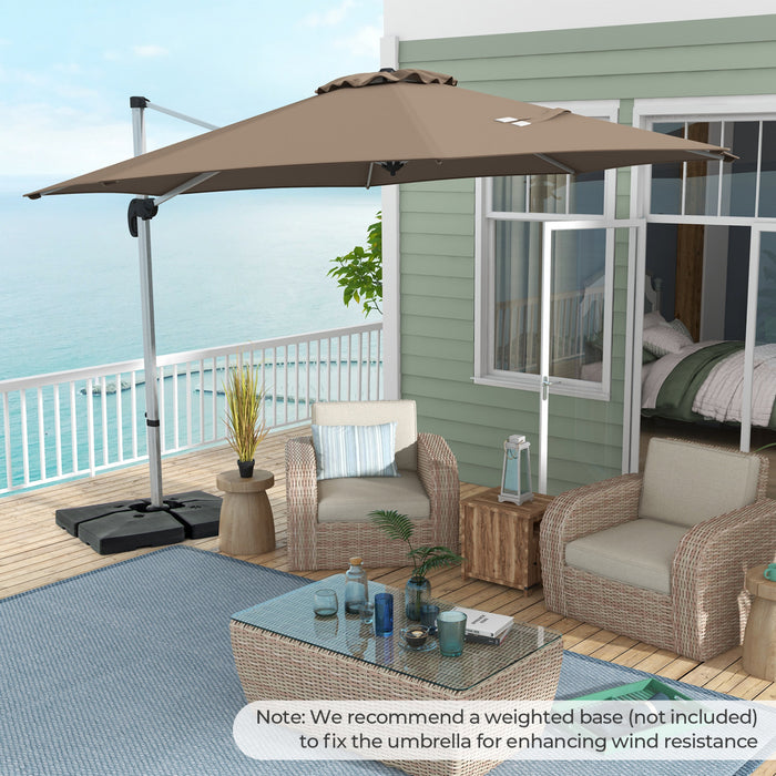 Costway 11 FT Outdoor Patio Umbrella, Round Cantilever Umbrella w/ 360° Rotation Brown