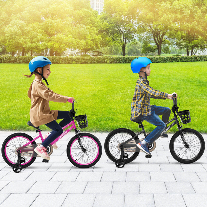 Costway 18\" Kid's Bike With Training Wheels Adjustable Handlebar & Seat Handbrake Black