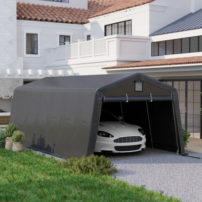 Outsunny 11' X 20' Garage Carport With Ventilation Windows, Dark Grey