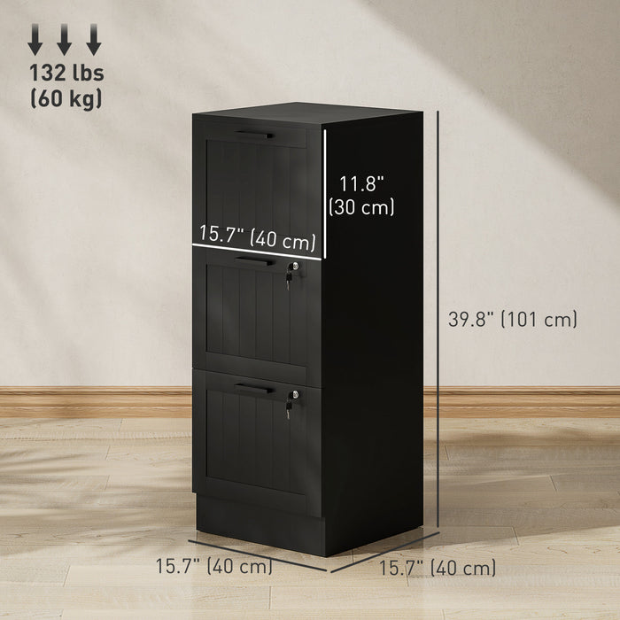 HOMCOM 3 Drawer File Cabinet with Lock Filing Cabinet for A4 Letter Black