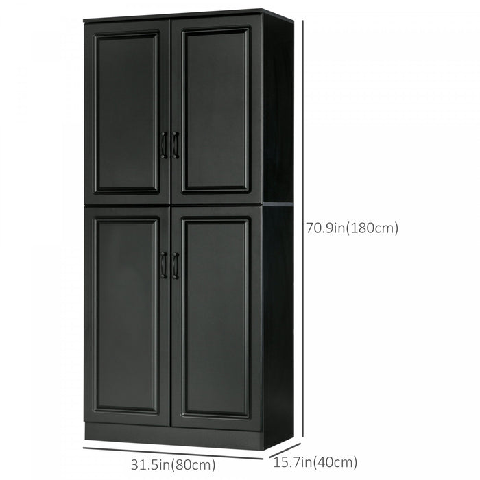 HOMCOM 71\" Kitchen Pantry with 4 Hinged Doors and Adjustable Shelves