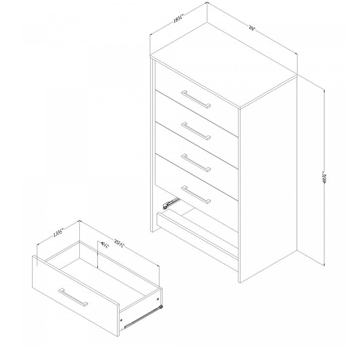 Londen 5-Drawer Chest Rubbed Black and Weathered Oak - South Shore