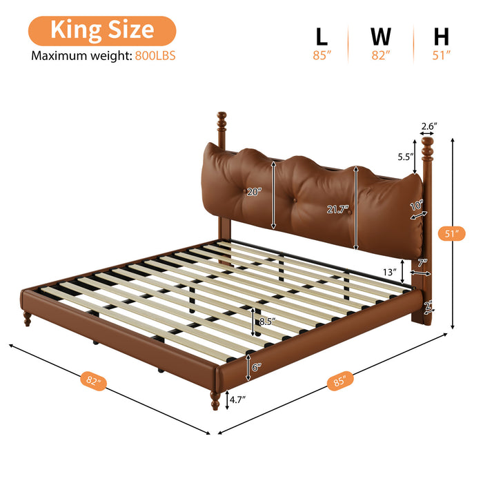 Emma Faux Leather Platform Bed Frame with Headboard,King Size,Brown King Bed