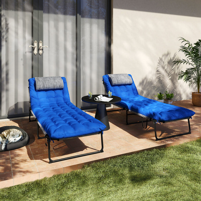 Outsunny 2 Pcs Folding Lounge Chairs, Reclining Tanning Chairs, Blue