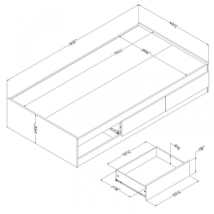 Vito Mate's Platform Storage Bed With 3 Drawers - Pure White 