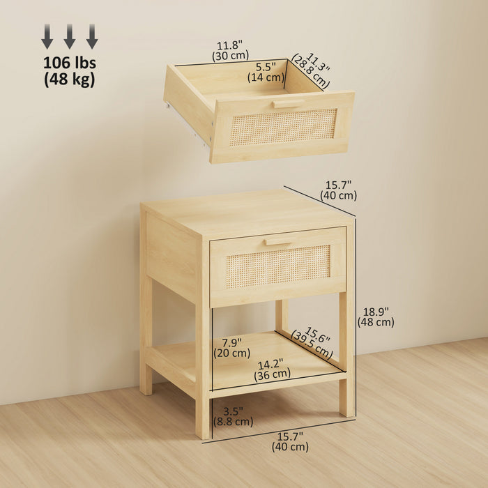 HOMCOM Nightstand Set of 2, Bedside Table with Drawer and Storage Shelf