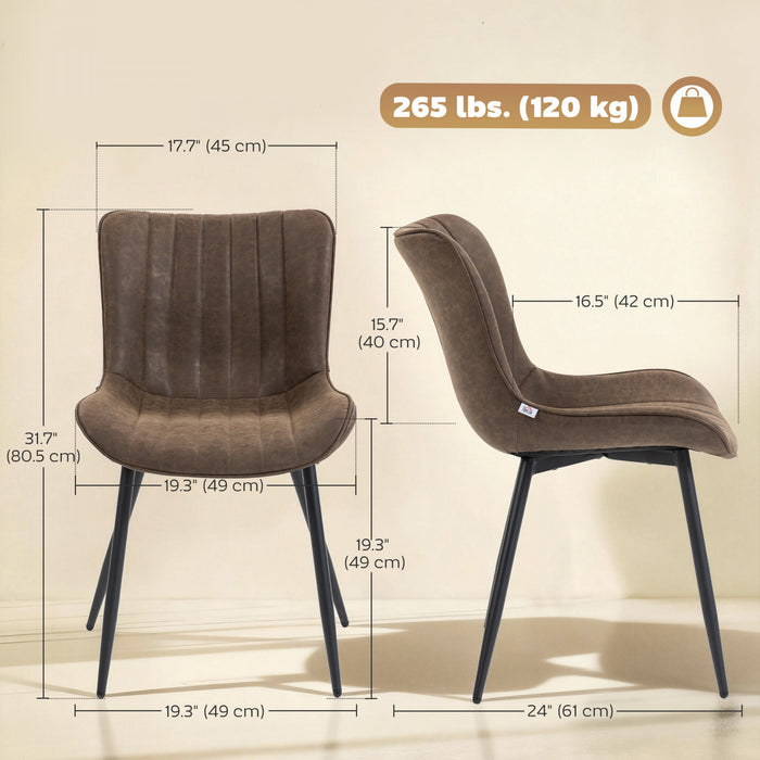 HOMCOM Dining Chairs Set of 4 with Backrest and Steel Legs, Brown