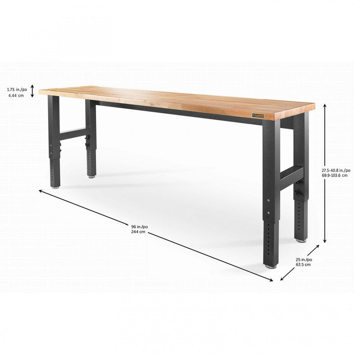 Gladiator 8' Adjustable Height Hardwood Workbench - Hammered Granite