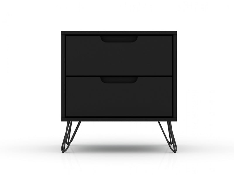 Rockefeller Mid-Century Modern 20\" Nightstand in Black (2-Drawer) - Set of 2