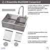 MultiSINK 33 in. D10in. Dual Mounted 60/40 Workstation Kitchen Sink, Waterfall Faucet,Stainless Steel - H-XN30 Laundry Combo | Evier poste de travail MultiSINK 33 po 60/40, prof. 10 po, double pose, robinet cascade, inox - H-XN30