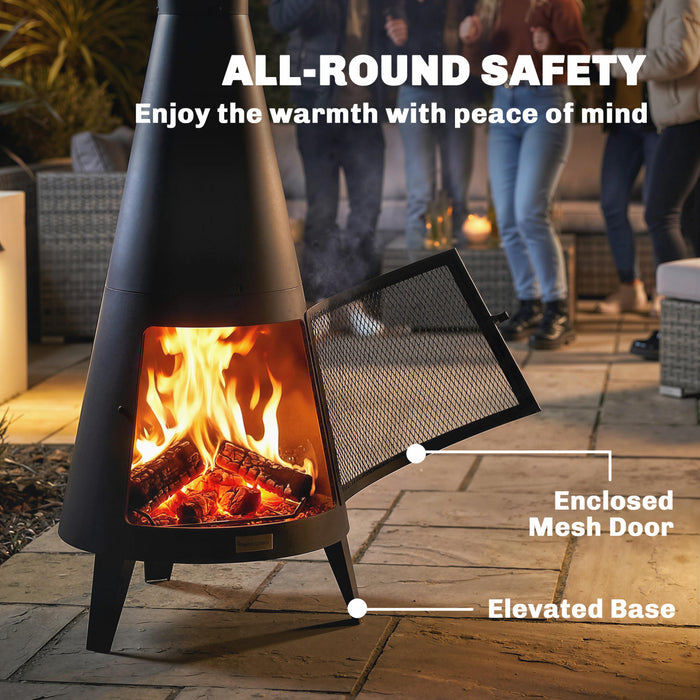 Outsunny with Chimney, Outdoor Fire Pit, Black