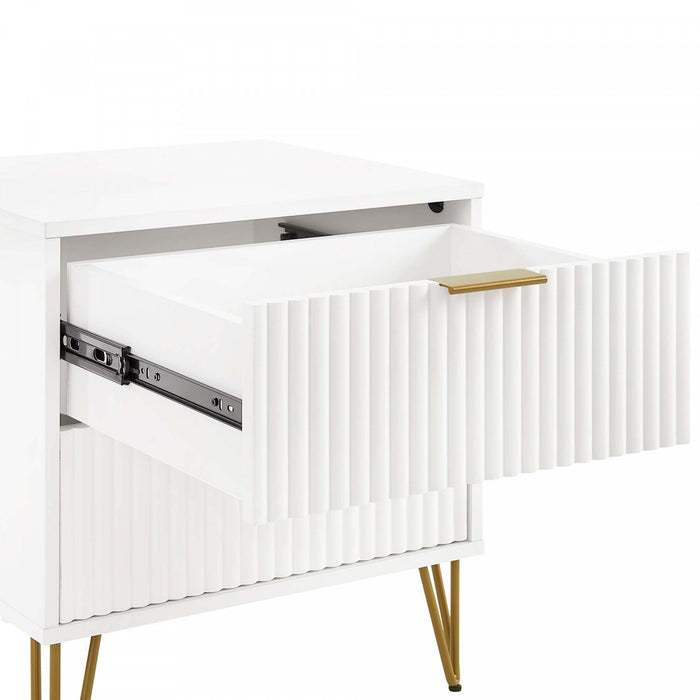 Dumbo Modern 20\" Fluted Nightstand in White (2-Drawer)