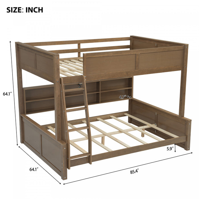Liam Solid Wood Full XL Over Queen Bunk Bed with Storage & USB Ports, Brown