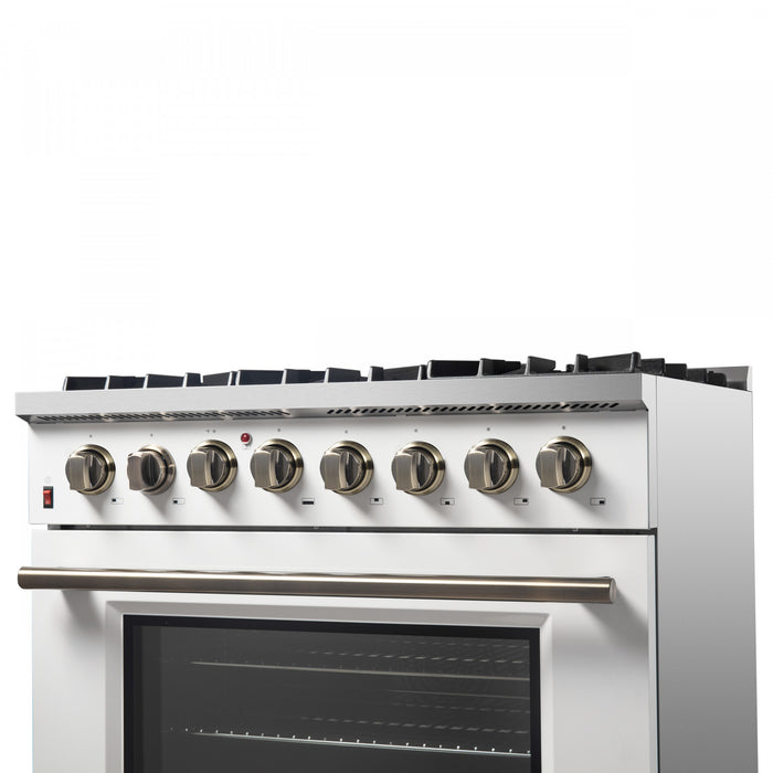 Forno Galiano 36\" Dual Fuel Range, White, 5.36 cu.ft.- FFSGS6156-36WHT