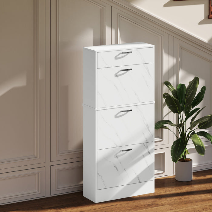 HOMCOM Shoe Cabinet with 3 Flip Drawers, Narrow Shoe Storage Cabinet, White
