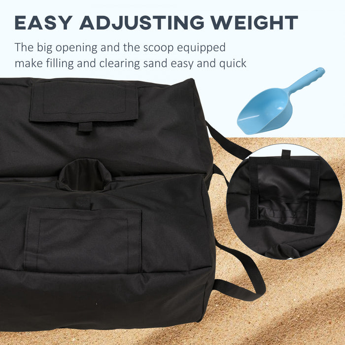 Outsunny 2pc Umbrella Base, Weight Bag w/ Scoop Up 55lbs, Black