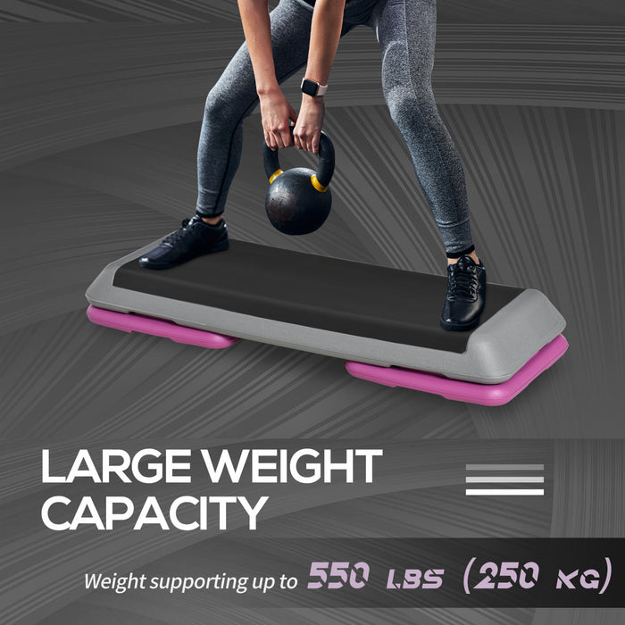 Soozier 43\" Adjustable Aerobic Platform Stepper 3 Level with Risers 4” 6” 8” Cardio Fitness Trainer Workout Step Home Gym Exercise, Black Purple