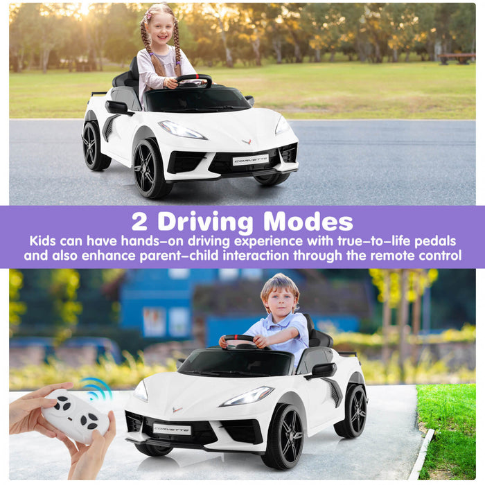 Costway 12v Electric Kids Ride On Car With Remote Control Wireless Connection Lights White