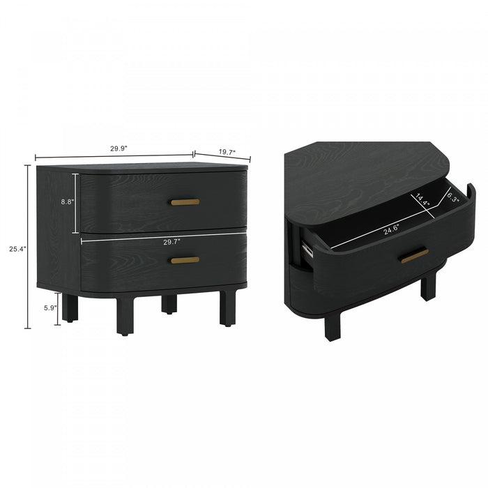 Solara Contemporary 30\" Solid Wood Nightstand in Black (2-Drawer)