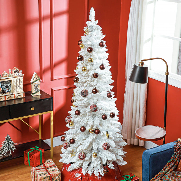 Homcom Snow Flocked Pencil Christmas Tree With Realistic Branch Tips White