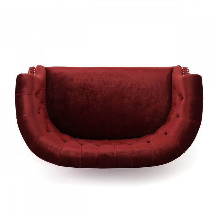 Vivian Solid Wood Rolled Arms Velvet Loveseat,Garnet