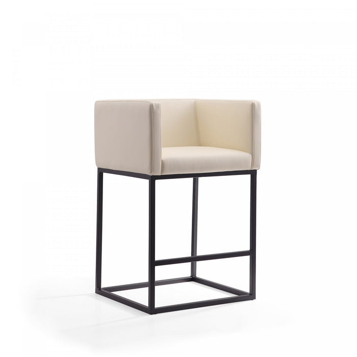 Embassy Mid-Century Modern Metal Upholstered Counter Stool in Cream - Set of 3