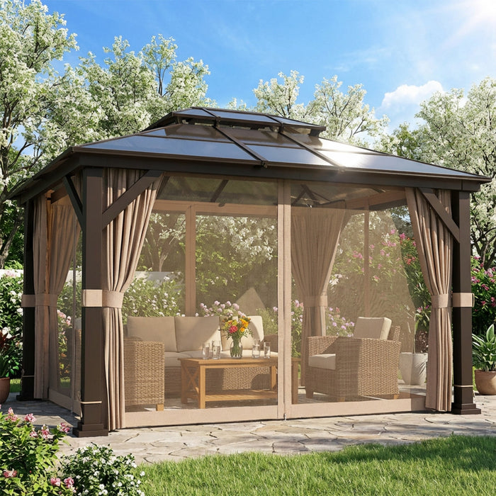 Outsunny 10' x 12' Hardtop Gazebo Canopy with Double Polycarbonate Roof