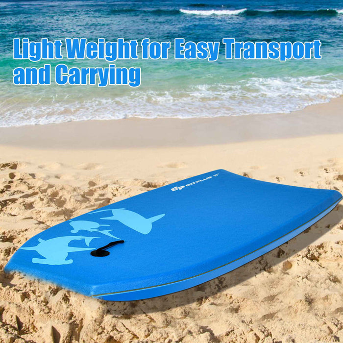 Goplus 41'' Lightweight Super Bodyboard Surfing W/leash Eps Core Boarding Blue Shark
