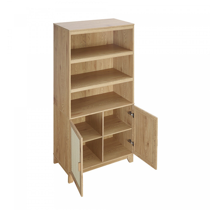 Sheridan Mid-Century Modern 31\" Bookcase Cabinet in Natural (7-Shelf) - Set of 2
