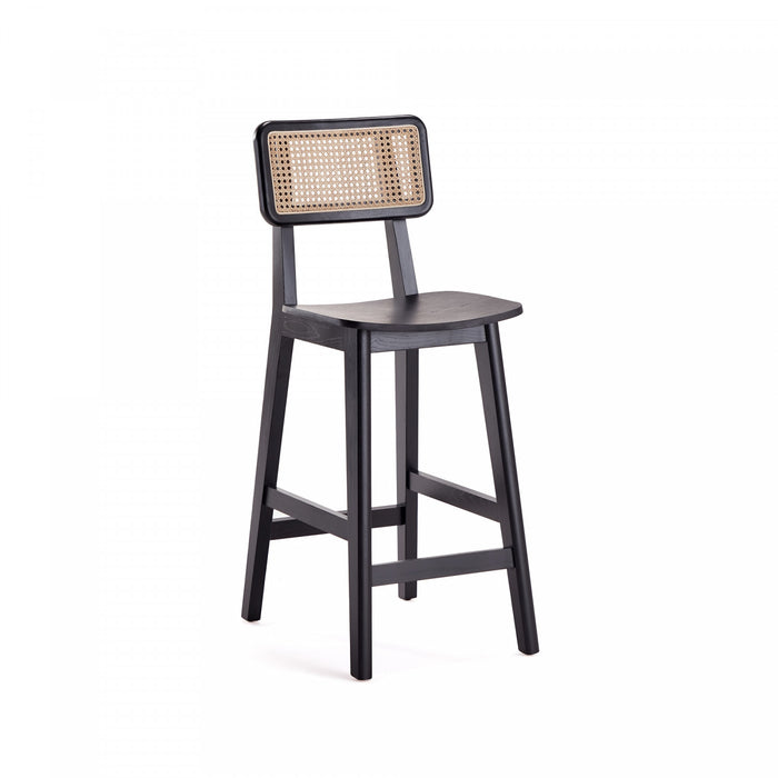 Versailles Industry Chic Cane Back Wood Counter Stool in Black and Natural - Set of 2
