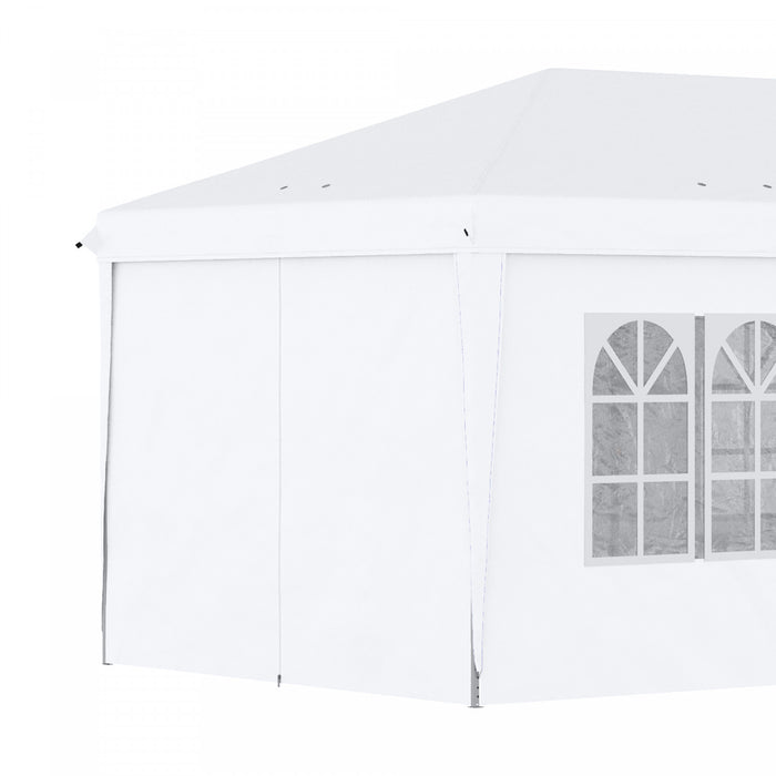 Outsunny 10' X 20' Pop Up Canopy With 6 Walls, Outdoor Easy Up Canopy Party Tent With Steel Frame, Drainage Holes, Instant Garden Shade Shelter With Carrying Bag, White