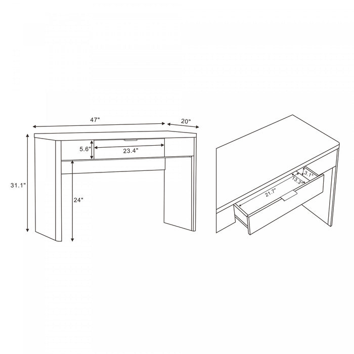 Evelyn Modern 47\" Writing Desk in Charcoal Gray (1-Drawer)