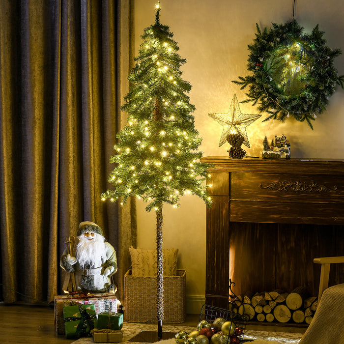 Homcom 6' Slim Pencil Artificial Snow Christmas Tree With Led Lights