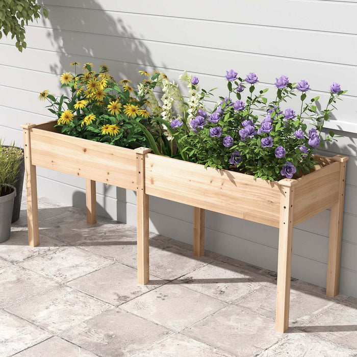 Costway Outdoor Raised Garden Bed With Legs 73x23x30in Wood Planter Box With Divider Panel Beige