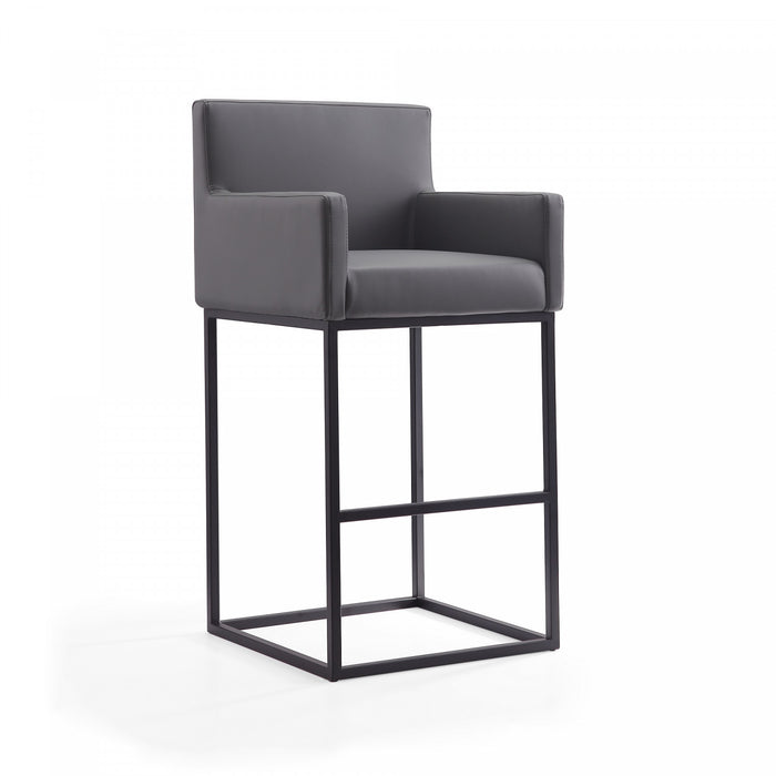 Ambassador Mid-Century Modern Metal Upholstered Barstool in Gray - Set of 2 Bar Stool
