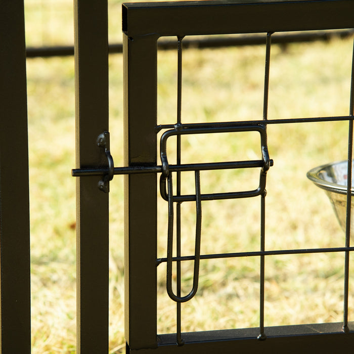 Pawhut Outdoor Dog Kennel, Lockable Pet Playpen Crate, Welded Wire Steel Fence, With Water-, Uv-resistant Canopy, Rotating Bowl Holders, Door, 8ft X 4ft X 6ft, Red