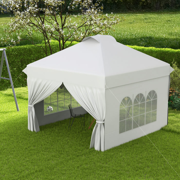 Outsunny 10' X 10' Outdoor Pop Up Canopy Tent With 4 Sidewalls, White