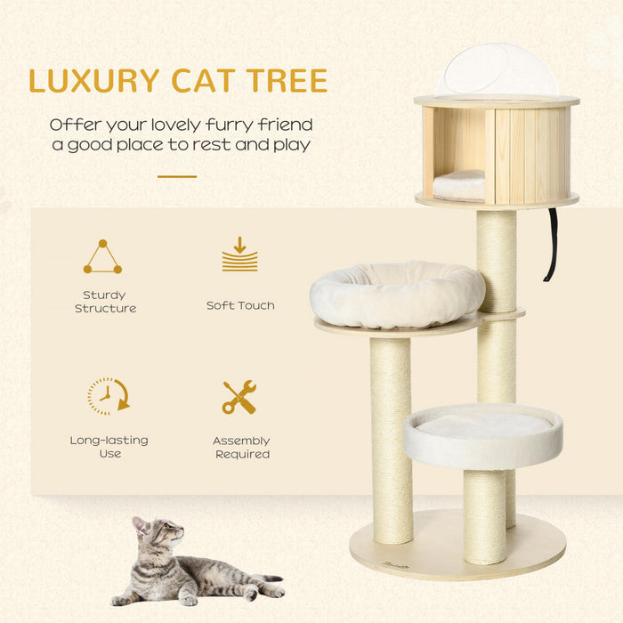 Pawhut 55\" Cat Tree, Wood Cat Tower For Indoor Cats With Scratching Post, Condo Bed, Natural