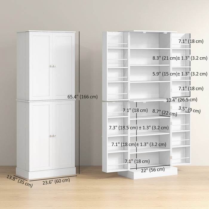 HOMCOM 65\" Kitchen Pantry Cabinet with Adjustable Shelves Spick Racks White