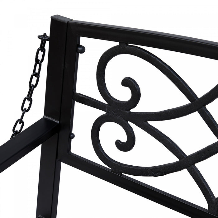 Outsunny 50\"l Steel Porch Swing Fleur-de-lis Patio Swing Chair Hanging Bench Outdoor 2-person Glider Chair Seat W/ Chain Antique Style Black