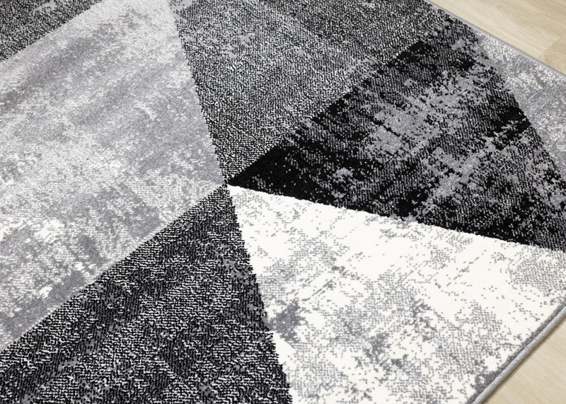 Covington Black White Grey Distressed Geometric Triangle Rug, 6'7\" x 9'10\" Indoor Area Rug